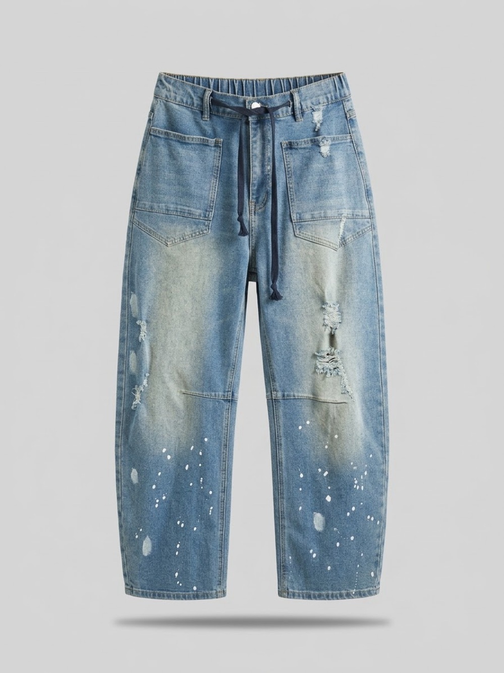 Blue Velvet Paint Splatter Barrel Jeans / S / waist 27”/ inseam 27”